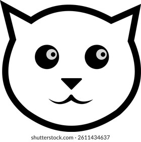 Cute Cat Icon in Black and White Style