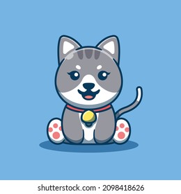 Cute cat icon cartoon vector illustration. Isolated cute cat. Flat cartoon style.