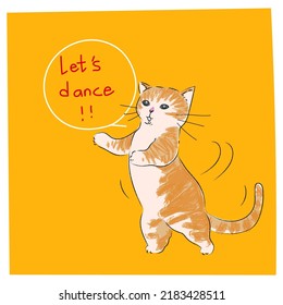 Cute cat icon character hand drawn vector illustration. Isolated on orange,yellow background.