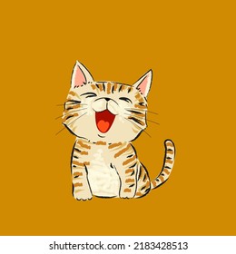 Cute cat icon character hand drawn vector illustration. Isolated on orange,yellow background.