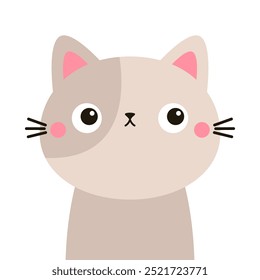 Cute cat icon. Funny face head. Kawaii cartoon pet animal character. Sad emotion. Childish style. Happy Valentines Day Love card banner. Sticker print. Flat design. Isolated. White background. Vector