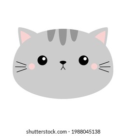 Cute cat icon. Gray kitten face head silhouette. Funny kawaii cartoon baby character. Happy Valentines Day. Notebook sticker print template. Flat design. White background. Isolated Vector illustration
