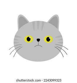 Cute cat icon. Gray striped kitten face head silhouette. Yellow eyes. Funny kawaii cartoon baby character. Notebook sticker print template. Happy Valentines Day. Flat design. White background. Vector