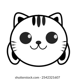 Cute cat icon. Hand drawn monochrome illustration of a cat face isolated on a white background.