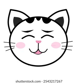 Cute cat icon. Hand drawn monochrome illustration of a cat face isolated on a white background.