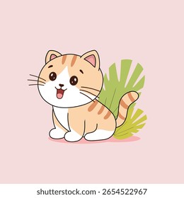 Cute cat icon illustration with big eye pose