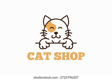 Cute Cat Icon Logo Linear Style Funny Art Sticker Creative for Pet Shop