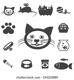 Cute cat icon symbol set on white. Vector element