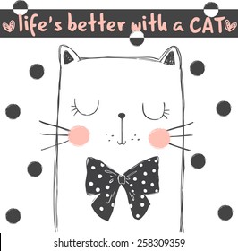 cute cat  illustration for apparel