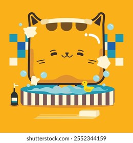 Cute cat illustration with big head for element design