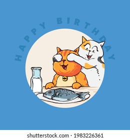 Cute cat illustration birthday surprise party theme vector