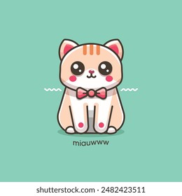 cute cat illustration design with light green background