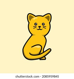 cute cat illustration design smiling on yellow background.