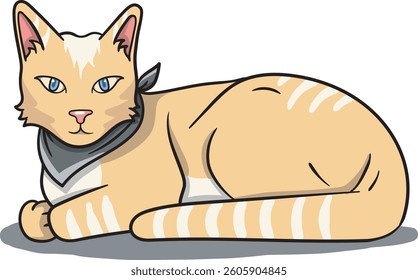 A cute cat illustration design with wearing a black neck bandana - for your unique design elements or asset - animal illustration with simply cartoon style