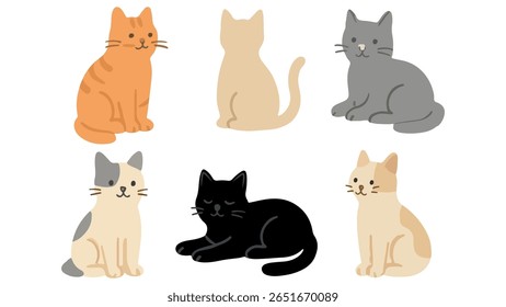 Cute Cat Illustration Domestic Pet Cats in Playful and Relaxed Poses for Animal Lovers, Pet Art, and Feline Themed Designs