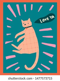 Cute cat illustration with funny text quote in vector. funny kitten poster