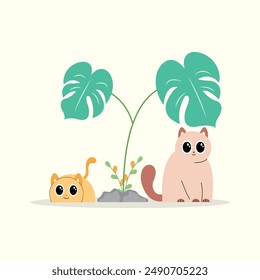 cute cat illustration, with happy expression, flat design style