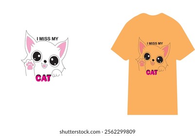 Cute Cat Illustration with "I Miss My Cat" Text