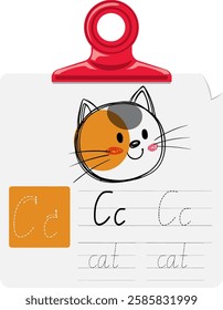 Cute cat illustration for learning the letter C