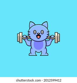 cute cat illustration lifting weights cartoon style