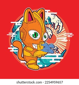 cute cat illustration for mascot, logo, notebook, and background