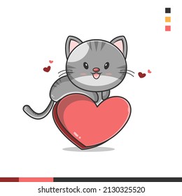 Cute cat illustration on love symbol