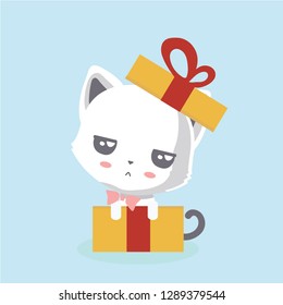 Cute cat illustration on pastel background. 