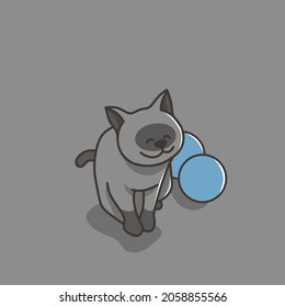 cute cat illustration playing ball for children's book and sticker