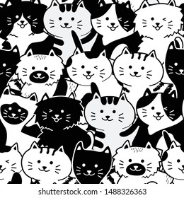 Cute Cat Illustration Seamless Pattern