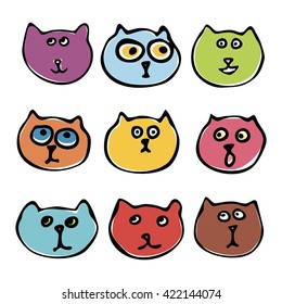 Cute cat illustration series. transparent background.kitten illustration series white background. Collection smiley cat.