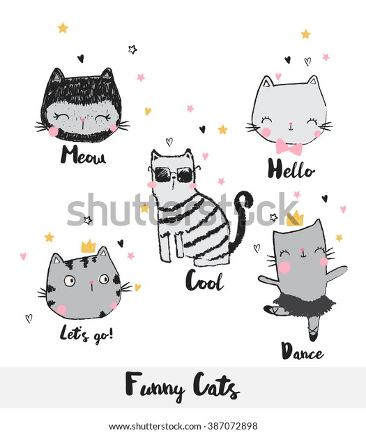 Cute Cat Illustration Set Apparel Other Stock Vector (Royalty Free ...
