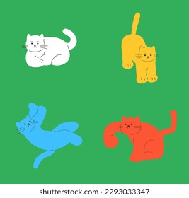 
Cute cat illustration set. 
lovely pet. 
happy and lazy cat.