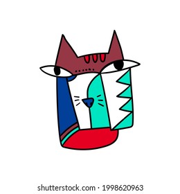 cute cat illustration suitable for children, with cubism art style