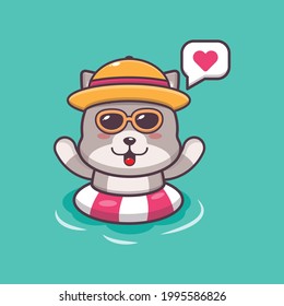 Cute cat illustration. Summer time. Cute vector design character. Vector isolated flat illustration for poster, brochure, web, mascot, sticker, logo and icon.