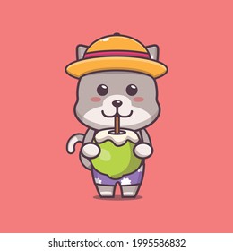 Cute cat illustration. Summer time. Cute vector design character. Vector isolated flat illustration for poster, brochure, web, mascot, sticker, logo and icon.
