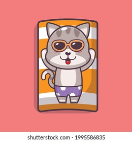 Cute cat illustration. Summer time. Cute vector design character. Vector isolated flat illustration for poster, brochure, web, mascot, sticker, logo and icon.