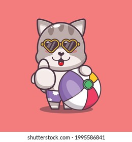 Cute cat illustration. Summer time. Cute vector design character. Vector isolated flat illustration for poster, brochure, web, mascot, sticker, logo and icon.