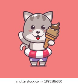 Cute cat illustration. Summer time. Cute vector design character. Vector isolated flat illustration for poster, brochure, web, mascot, sticker, logo and icon.