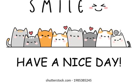 cute cat illustration with text and white background