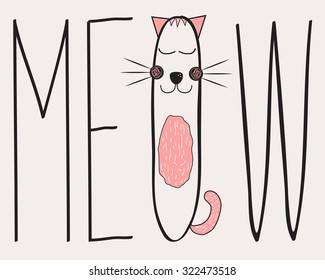 cute cat illustration, T-shirt graphics, symbolic cat