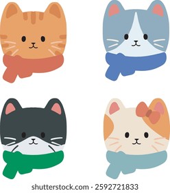 cute cat illustration with various beautiful colors
