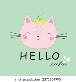 cute cat illustration vector design for kids tee