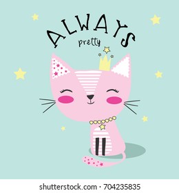 cute cat illustration vector for kids print tee