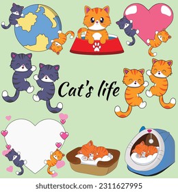 cute cat illustrations in different stages of life