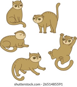 Cute cat illustrations set in vector. Clip art or stickers with cat isolated on the white background. Different cartoon character scenes.
