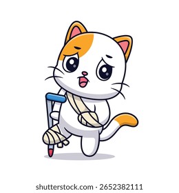 Lesão De Gato Fofo Doente Com Ilustração De Ícone De Vetor De Desenho Animado De Banda. Animal Medical Icon Concept Isolado Premium Vetor. Estilo de Desenho Animado Plano