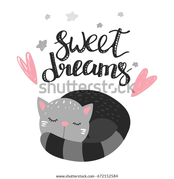 Cute Cat Inscription Sweet Dreams Vector Stock Vector (Royalty Free ...