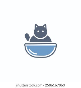 Cute cat inside bowl icon. Simple and adorable illustration of a cat sitting inside a bowl. Perfect for pet-related projects, social media, and more.