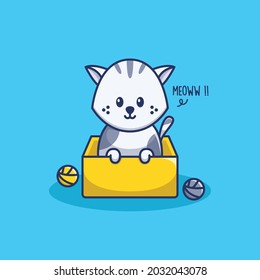 Cute Cat Inside Box Illustration