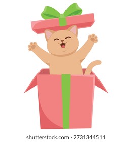 Gato lindo dentro de la caja de regalo ilustración de dibujos animados Ilustración vectorial aislada sobre fondo blanco